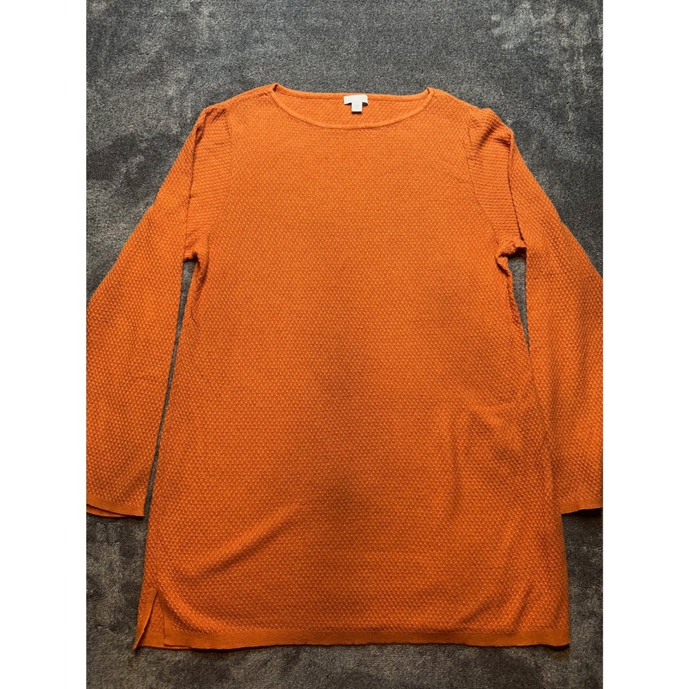 J. Jill Burnt Orange Textured Knit Tunic Sweater Womens Medium Boat Neck-276